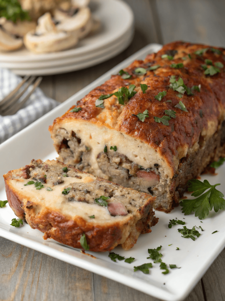 Bacon Mushroom Swiss Cheese Meatloaf