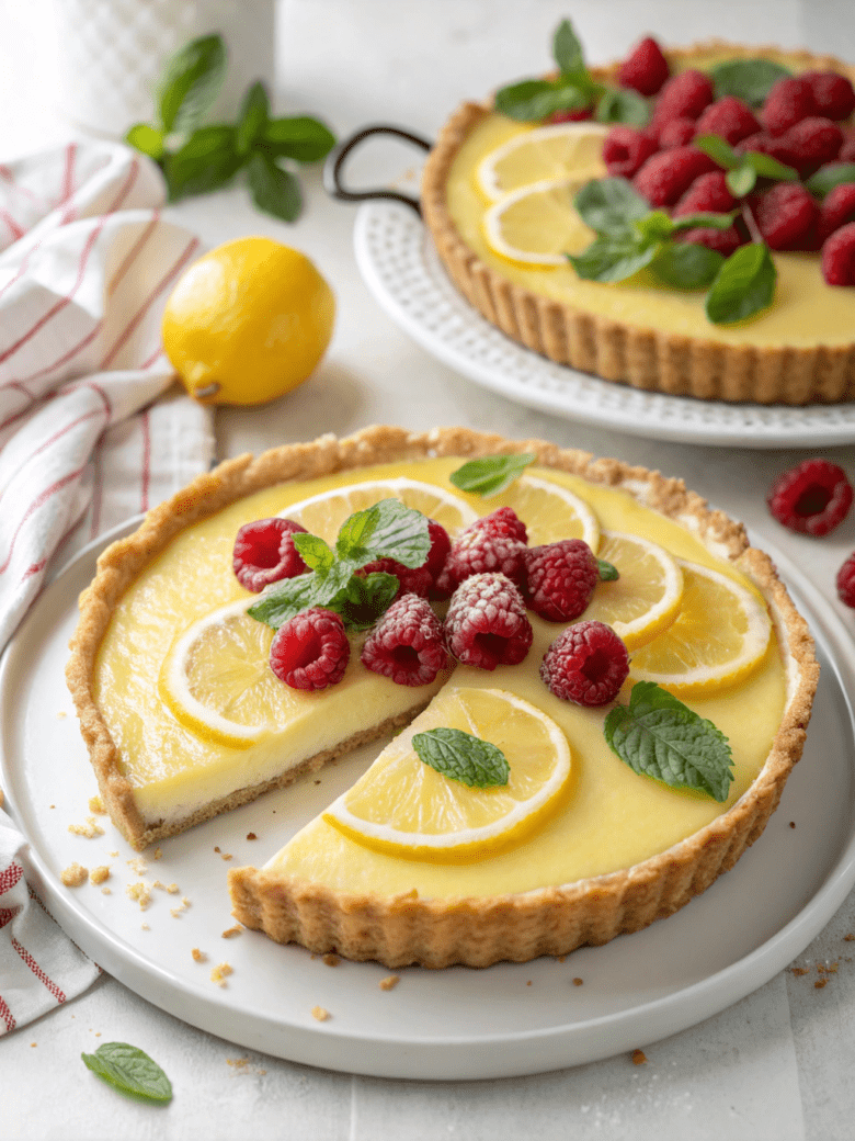 No-Bake Lemon Tart with Raspberries & Basil