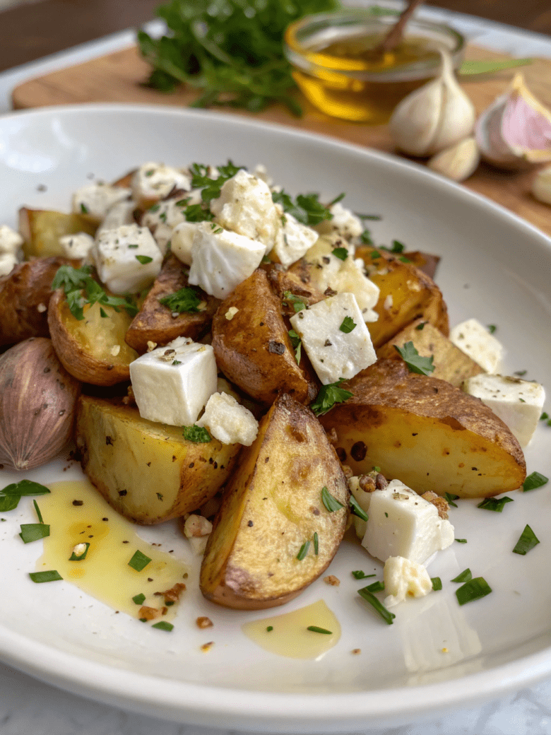 Roasted Potatoes with Baked Feta and Garlic