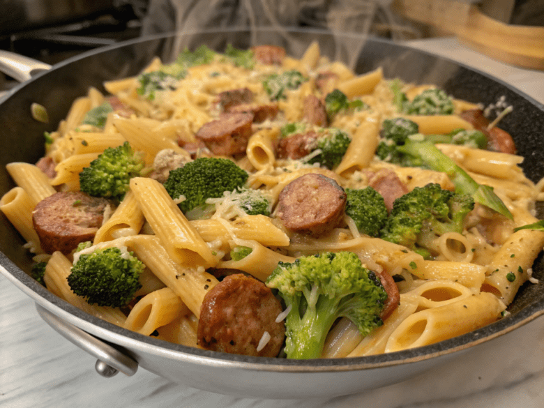 Cheesy Broccoli Sausage Pasta Skillet