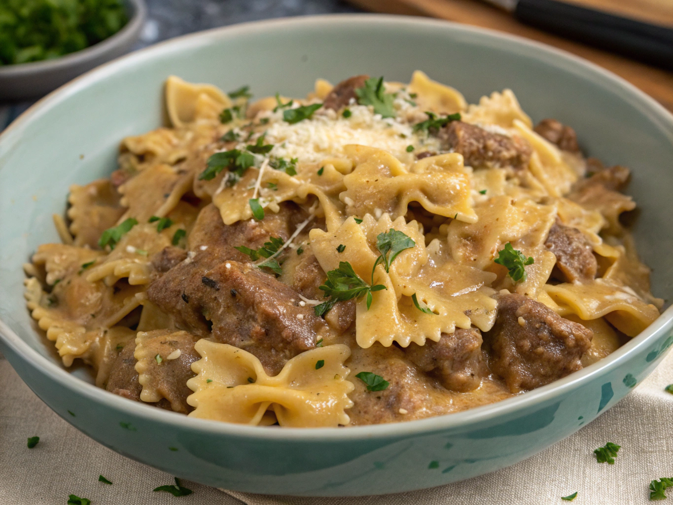 Creamy Beef and Bowtie Pasta