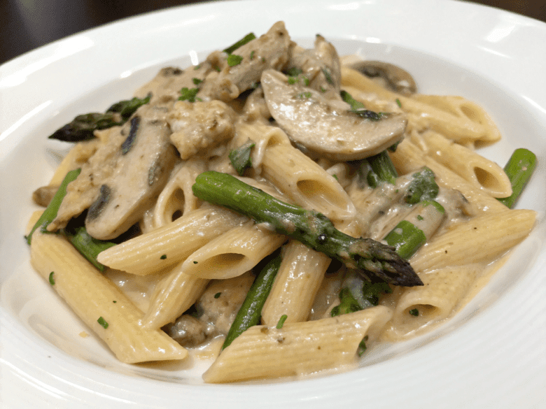 Creamy Mushroom and Asparagus Chicken Penne