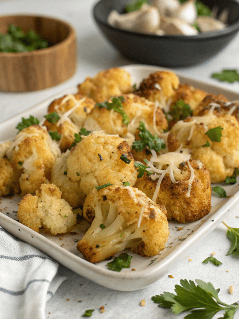 Crispy Air-Fried Cauliflower with Cheese and Garlic