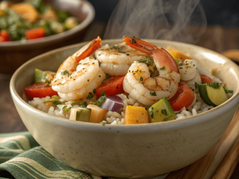 Garlic Herb Shrimp Bowl with Veggies & Rice