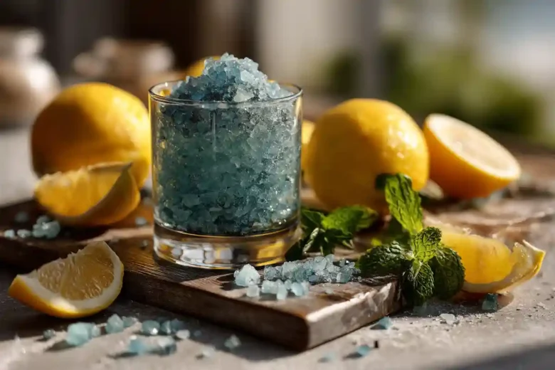 Blue Salt Trick for Men hero image with Persian blue salt, lemon, and mint.