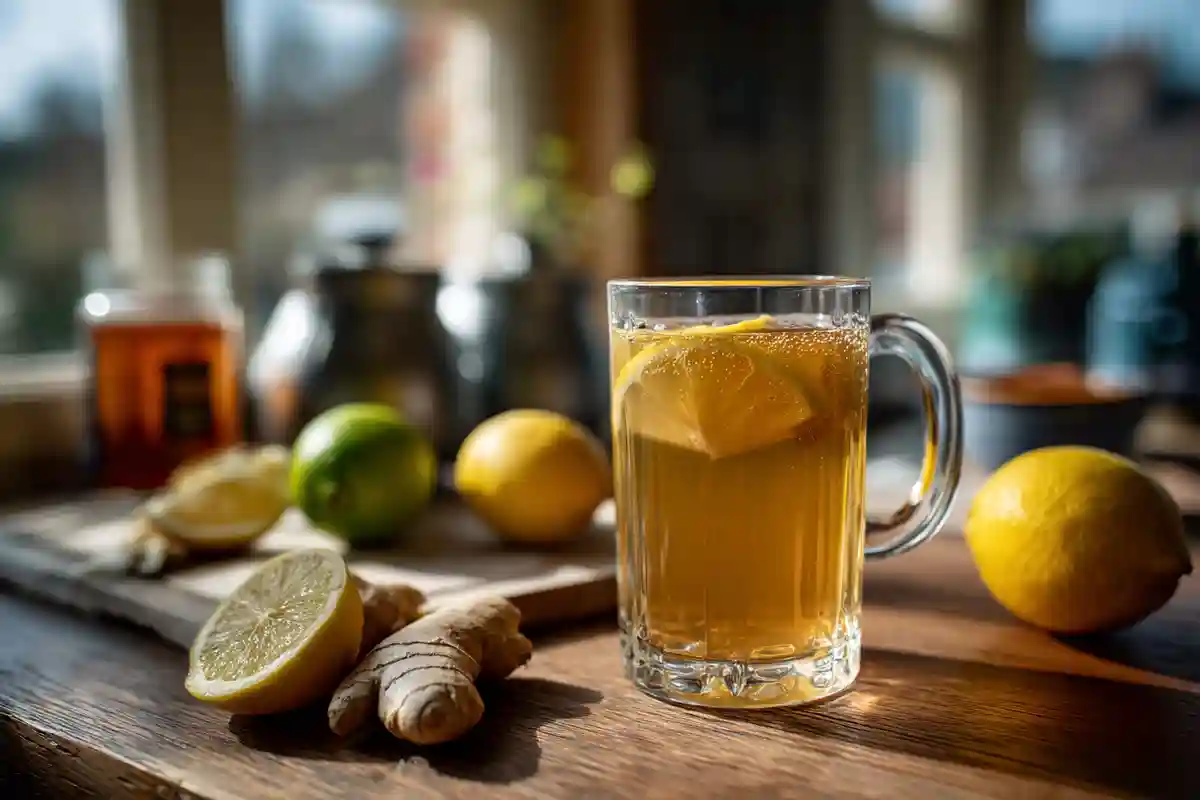 Brazilian Mounjaro Recipe Detox Drink with lemon, green tea, and ginger.