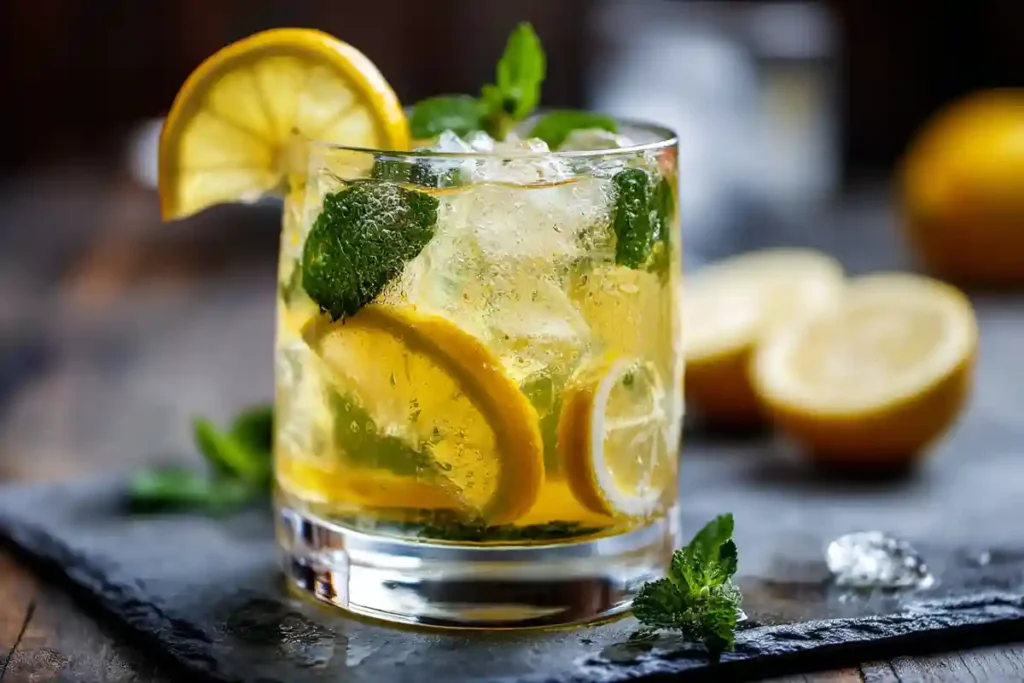 Iced Brazilian Mounjaro Recipe Detox Drink with lemon and mint.