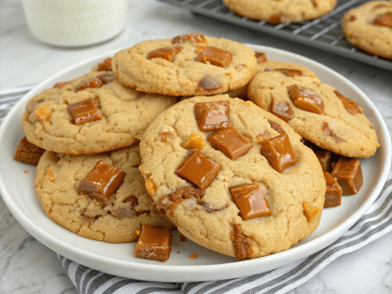 buttery butterfinger caramel crunch cookies