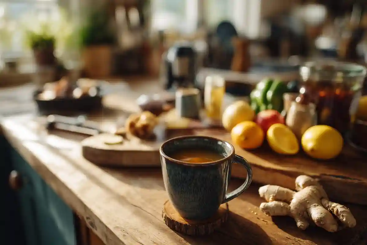 Mounjaro recipes for weight loss – a cozy detox drink with lemon, green tea, and ginger.