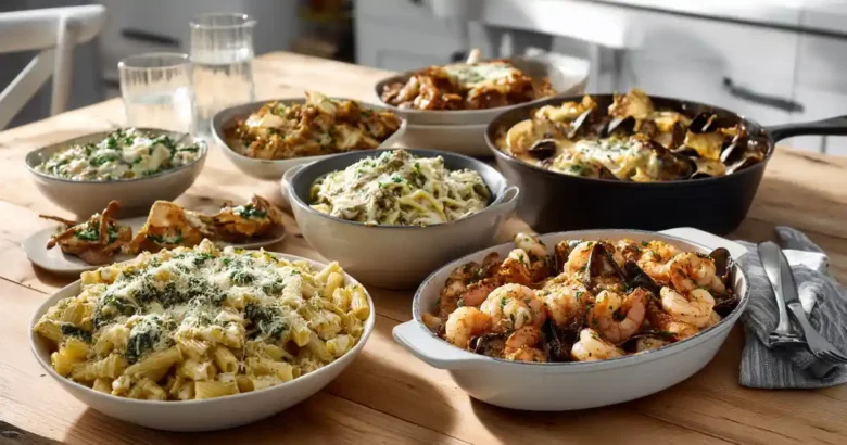 A bright and clean family dinner table with 10 one-pot meals – perfect for easy weeknight cooking