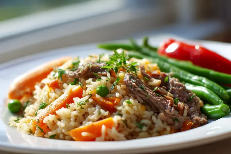 Delicious shredded lamb pilaf made in a Cookeo, tender and flavorful.