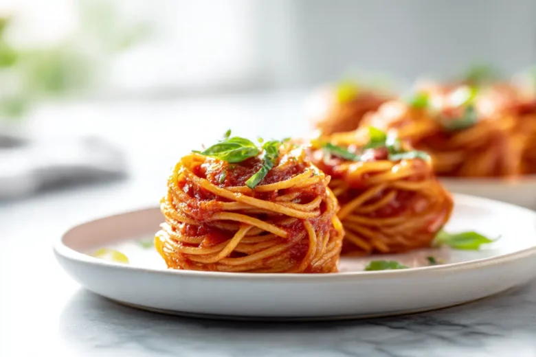 Delicious spaghetti nests baked to perfection.