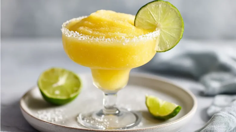 Delicious frozen margarita served in a chilled glass
