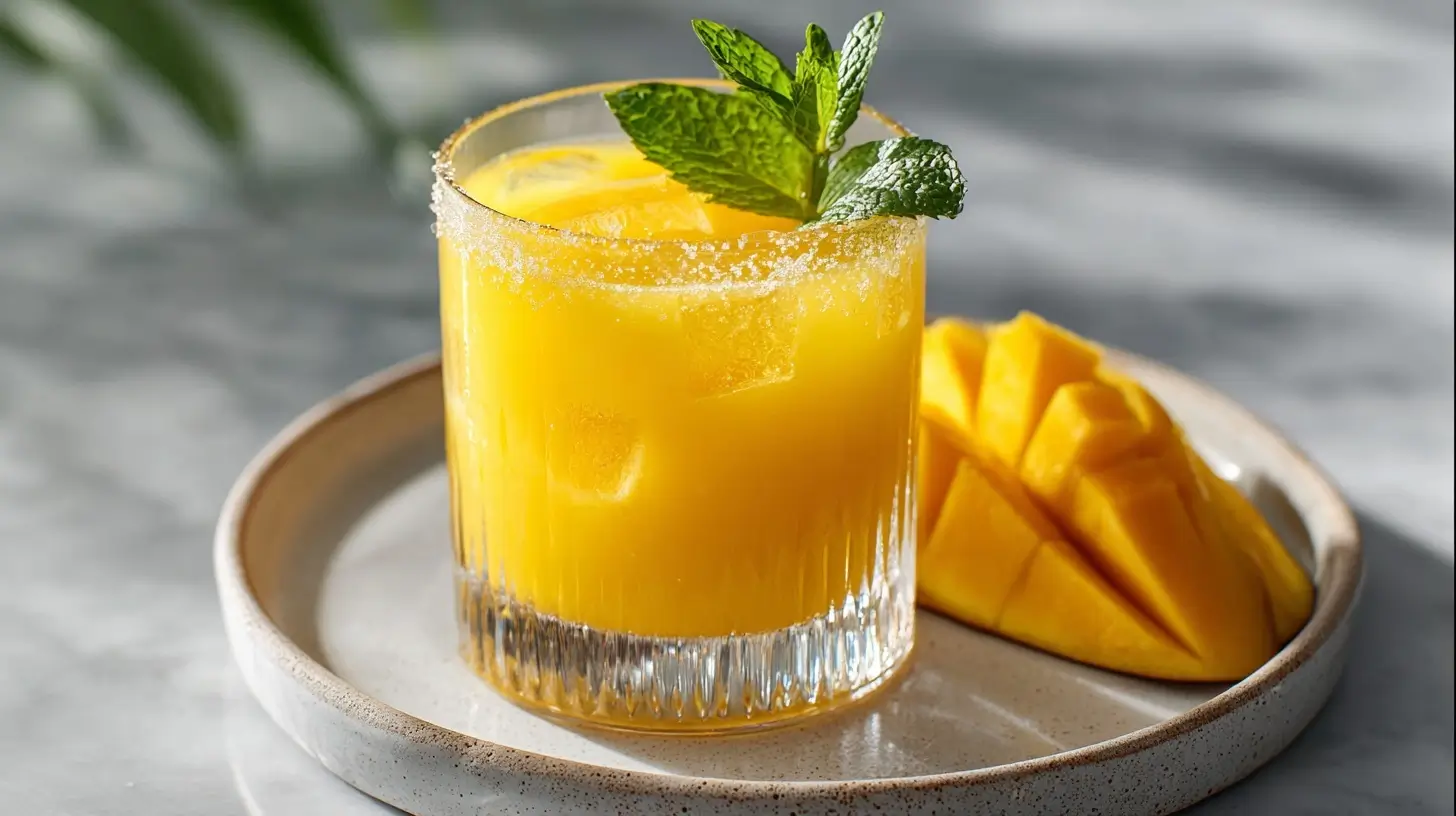 Refreshing mango margarita served with a slice of lime