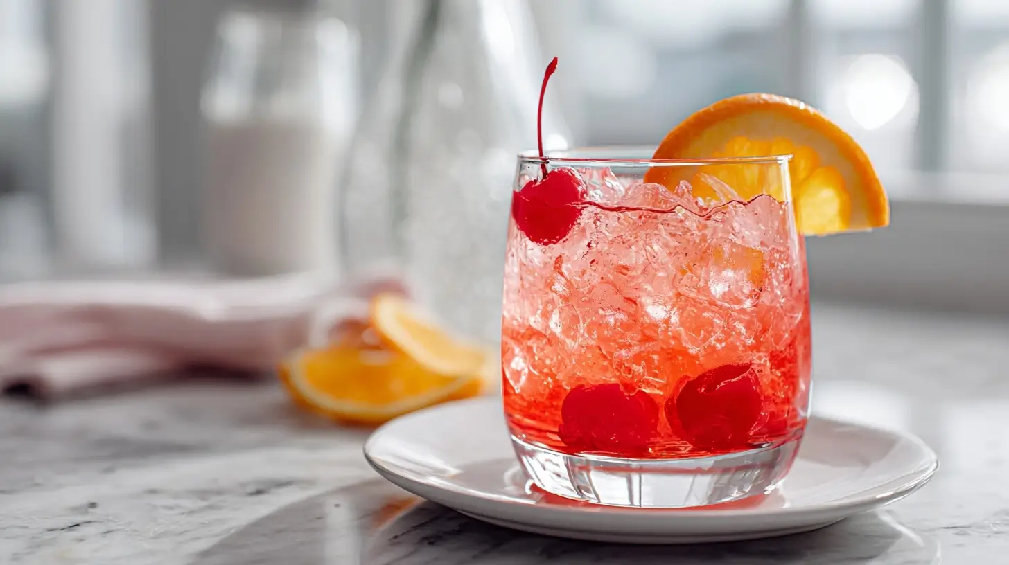 Refreshing Shirley Temple drink with a cherry and citrus twist