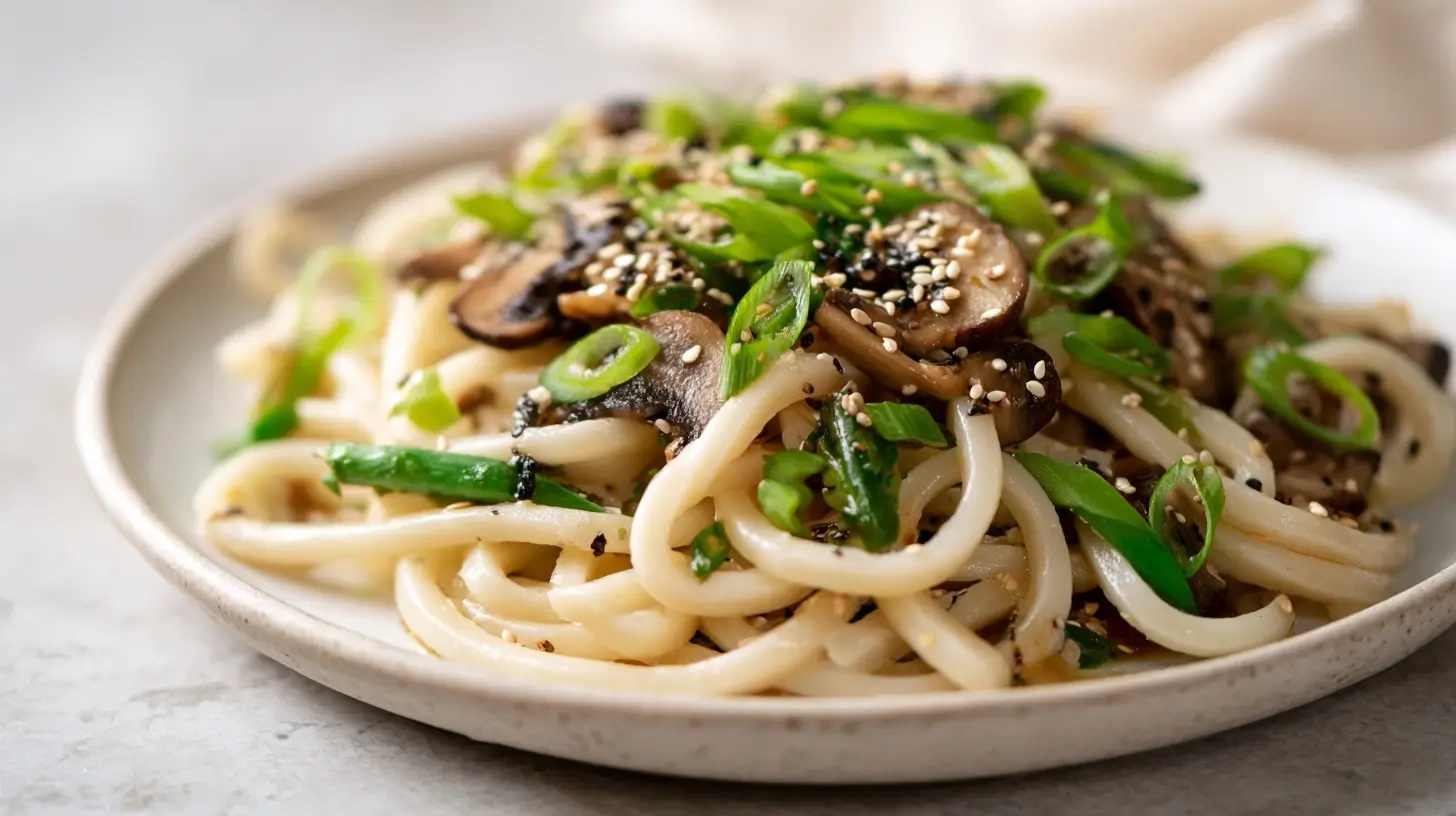 Delicious udon noodles in a savory broth, perfect for a cozy meal.