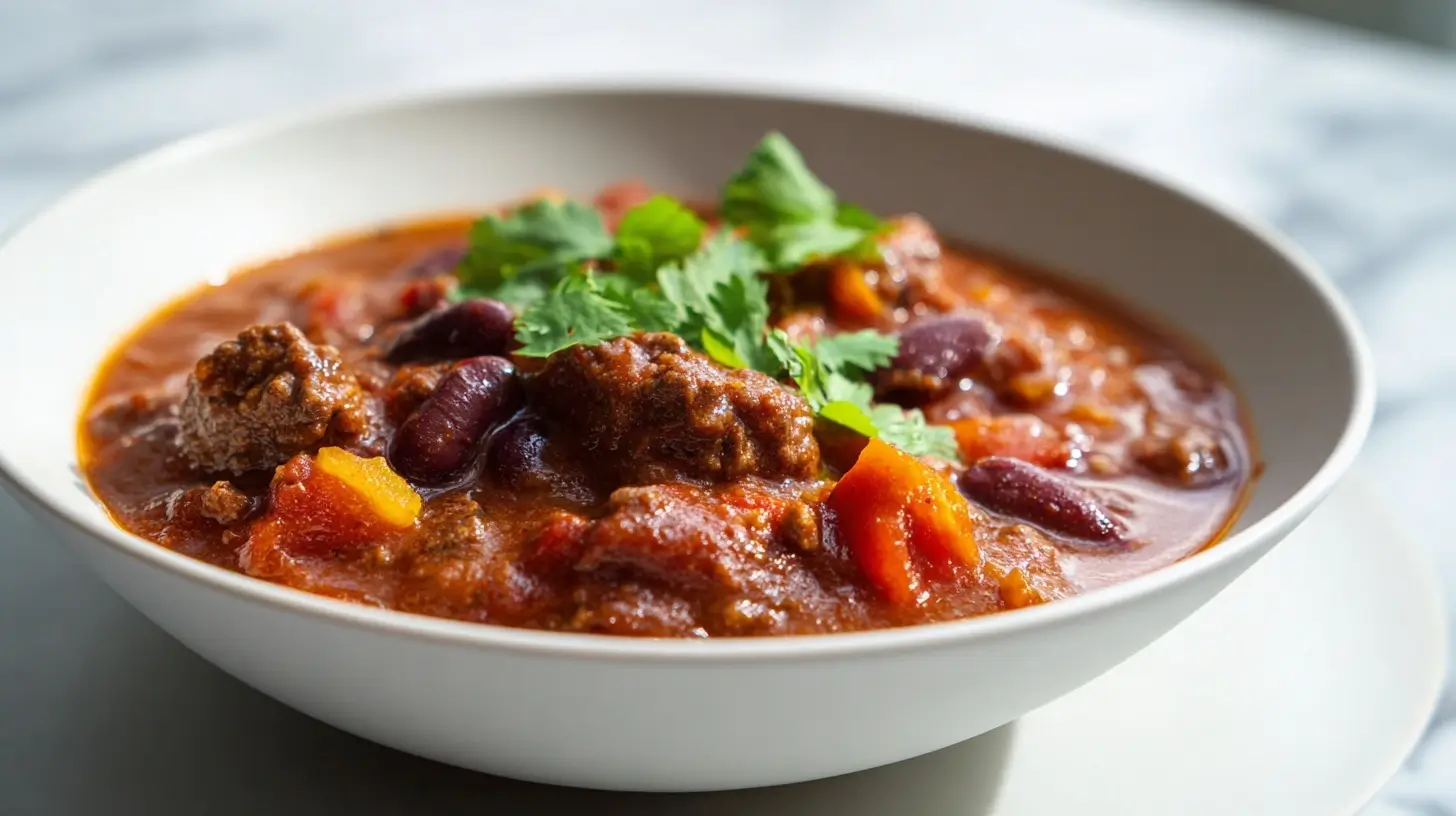 Delicious, hearty venison chili with rich flavors.