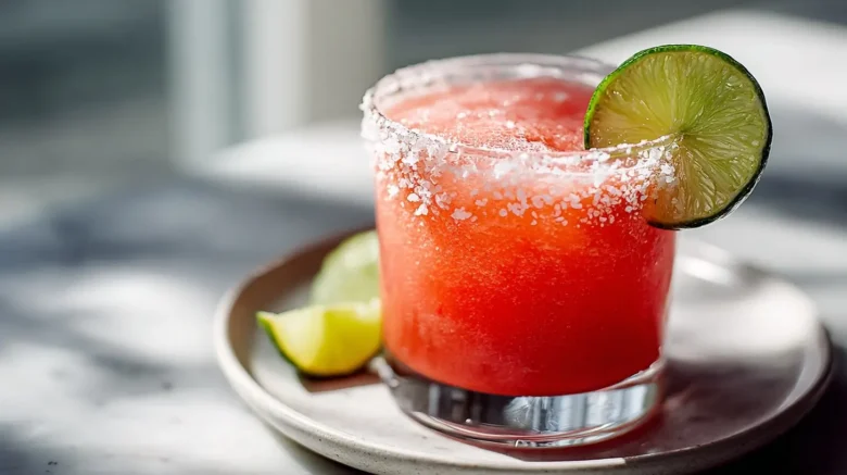Refreshing watermelon margarita served in a chilled glass