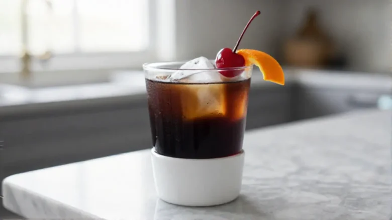 Enjoy a classic Black Manhattan cocktail, rich and smooth.