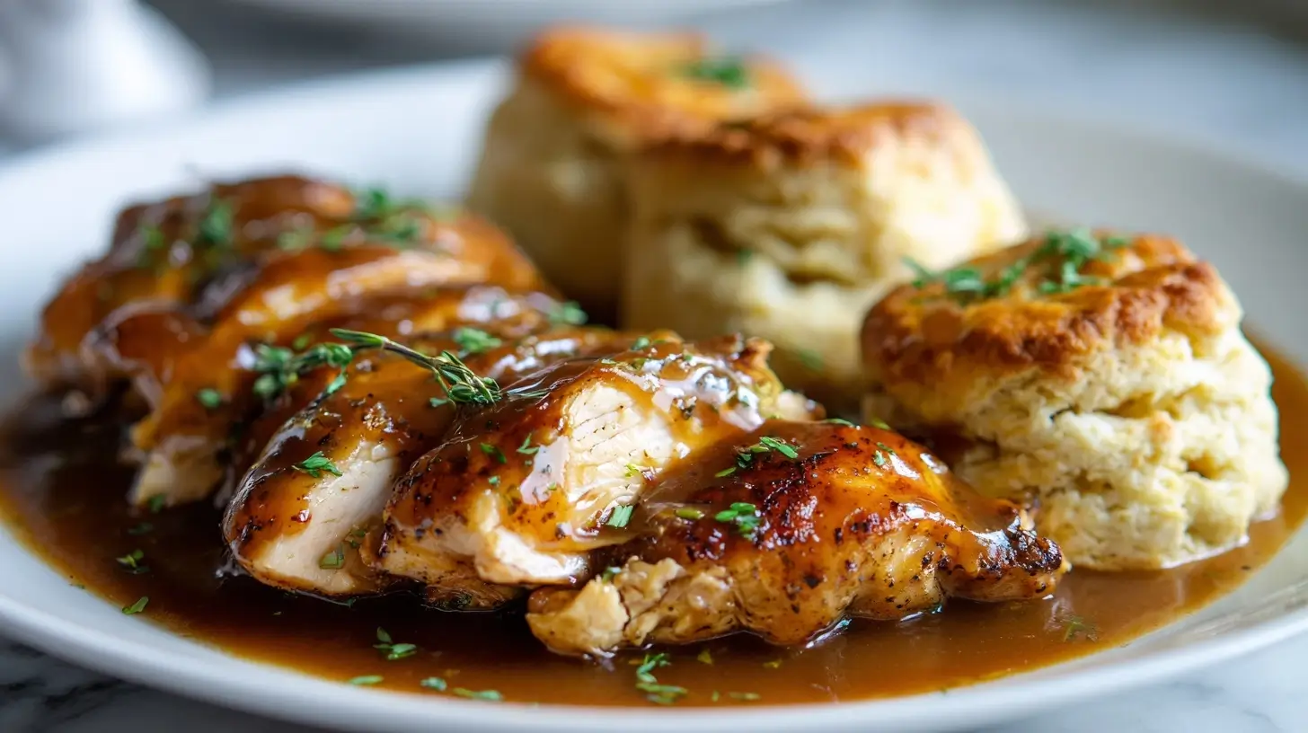 Delicious chicken and biscuits served warm and fresh
