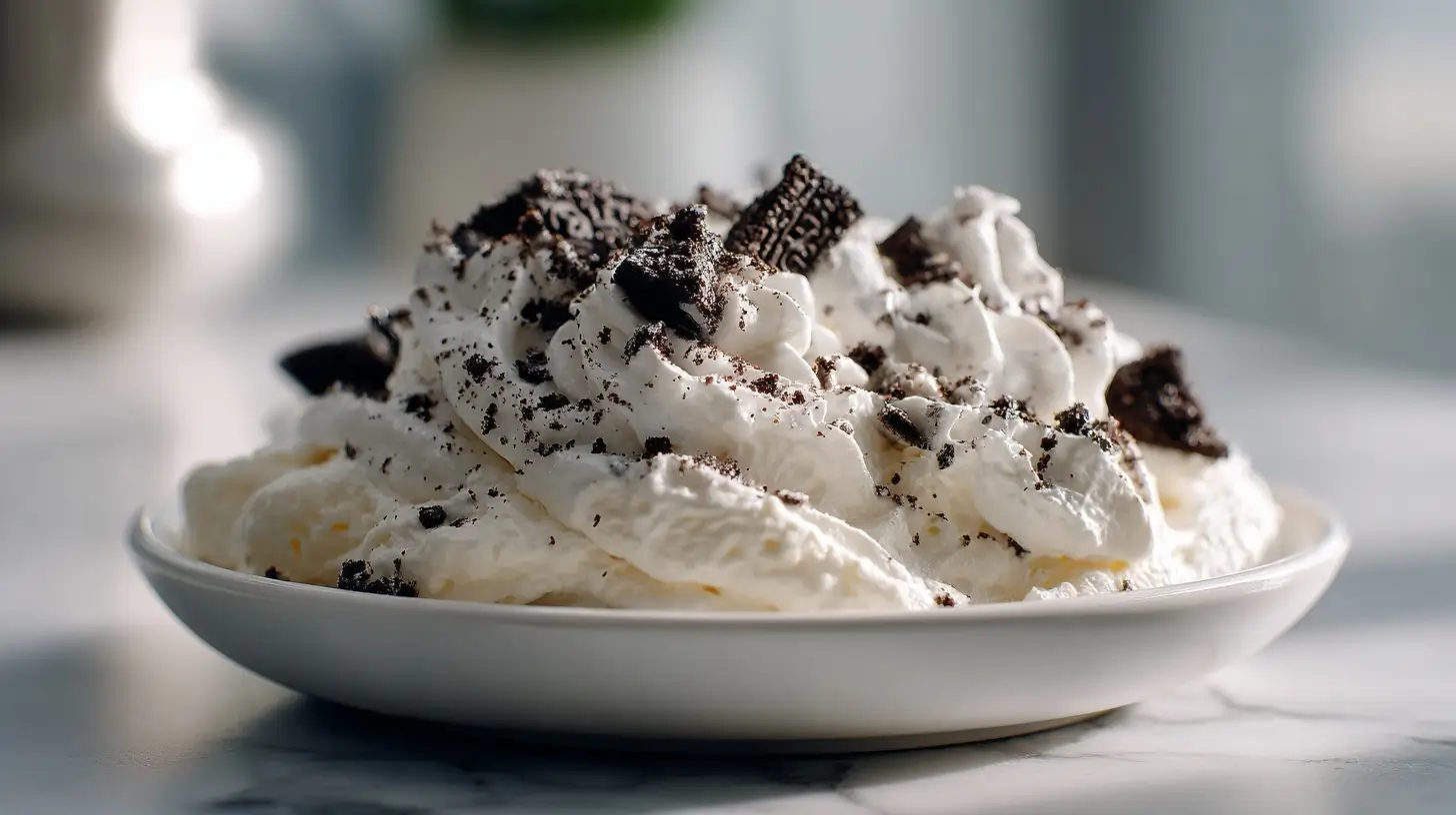 Delicious oreo fluff dessert that is light and creamy.